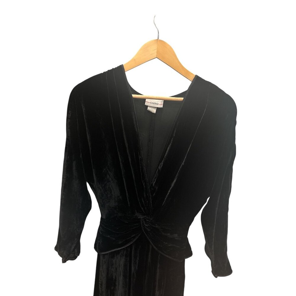 Vintage Cadaz Black Velvet Dress Size 8 Twist Front Maxi 90s Formal - Picture 4 of 13